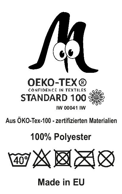Öko-Tex-100 zertifizierte Materialien, Made in EU, waschbar bei 40 °C